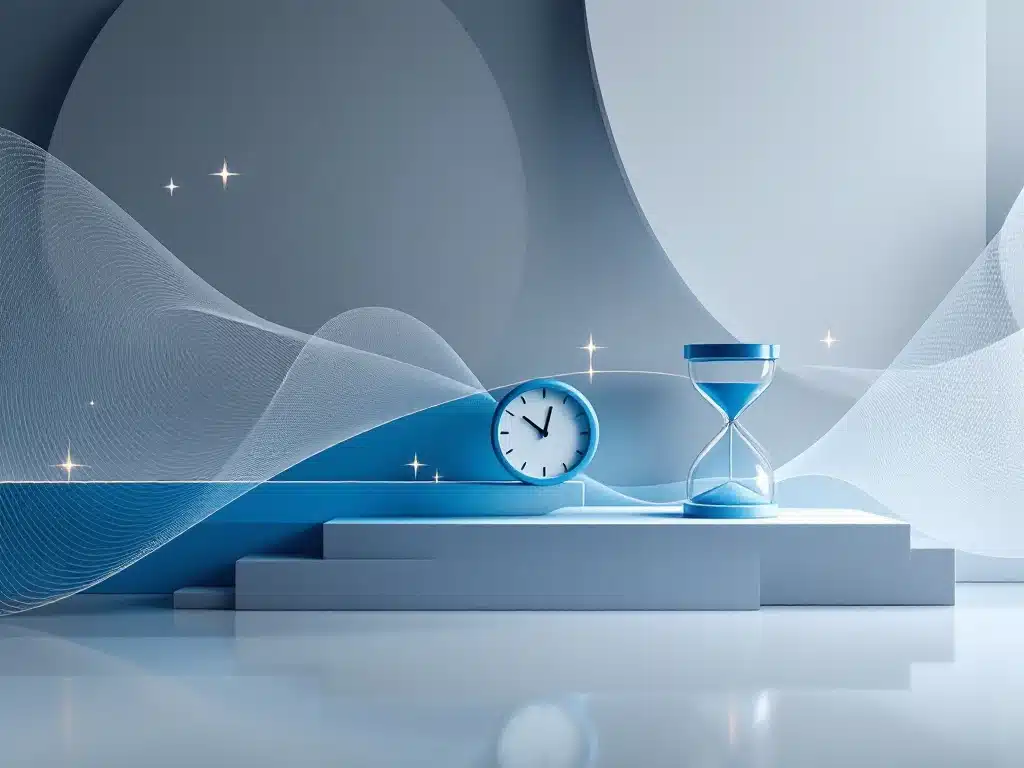 Moderne digitale tijdlijn met blauwe geometrische segmenten en klok symbool voor HR technologie voortgang