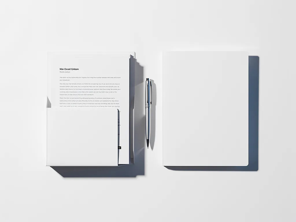 Wit bureau met twee georganiseerde mappen, zilveren pen ertussen, bovenaanzicht met minimalistische compositie
